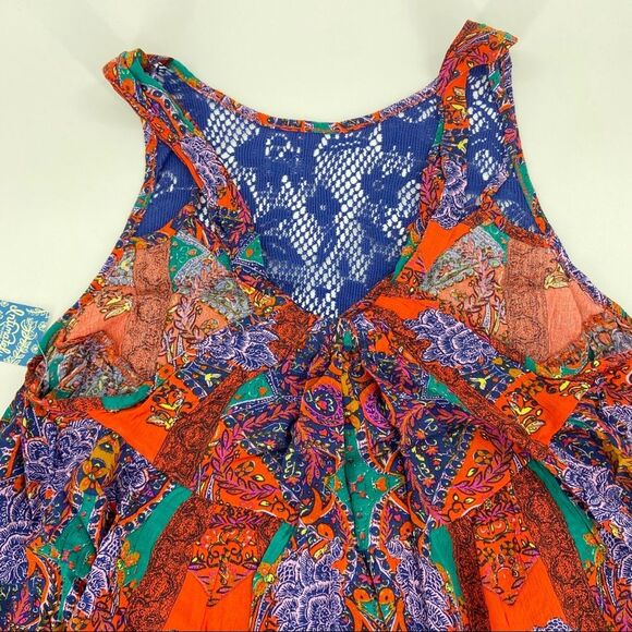 Free People Count Me In Trapeze Boho Tunic Tank Red Hot Combo Paisley XS - Picture 7 of 13